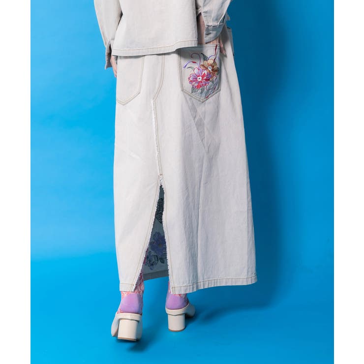 花蝶刺繍デニムロングスカート | ScoLar | 詳細画像5 