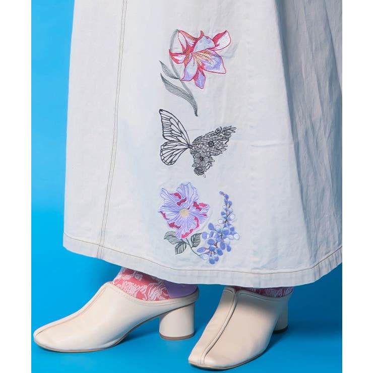 花蝶刺繍デニムロングスカート | ScoLar | 詳細画像8 