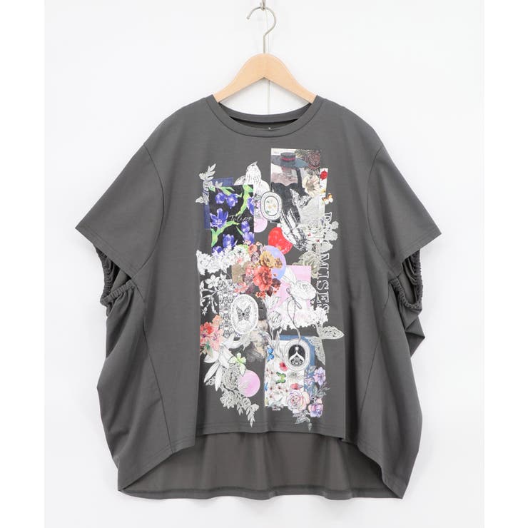 チャコールグレー | 花コラージュ柄シルケット天竺チュニック | ScoLar