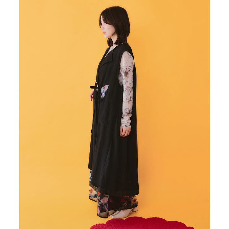 ワンポイント蝶刺繍ロング丈ジレ | ScoLar | 詳細画像2 