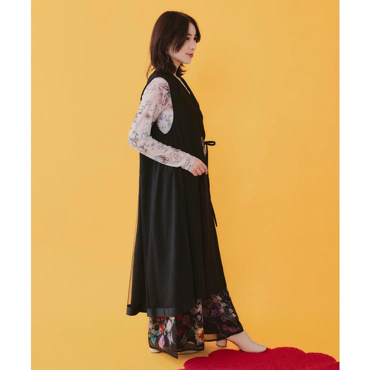 ワンポイント蝶刺繍ロング丈ジレ | ScoLar | 詳細画像4 