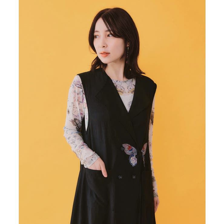 ワンポイント蝶刺繍ロング丈ジレ | ScoLar | 詳細画像5 
