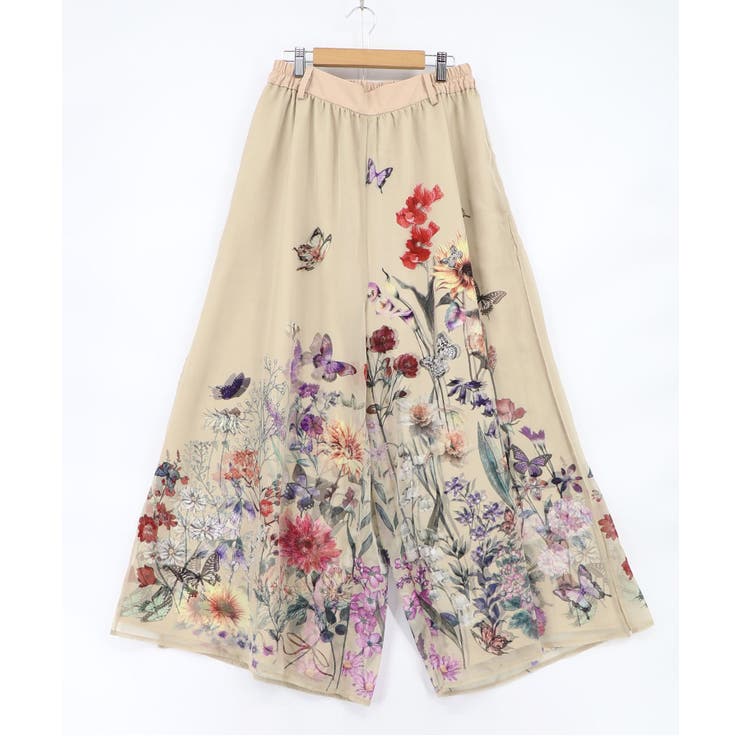 アイボリー | 花柄シフォン×花柄生地 3D風パンツ | ScoLar
