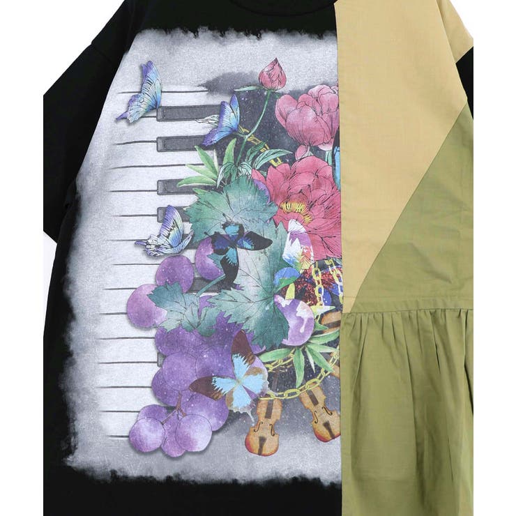 楽器×お花のブローチ柄 アシメ配色切替チュニック | ScoLar | 詳細画像9 