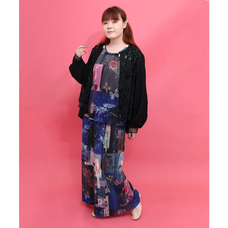 楽器×花コラージュ柄 ボドレー素材ワイドパンツ | ScoLar | 詳細画像7 