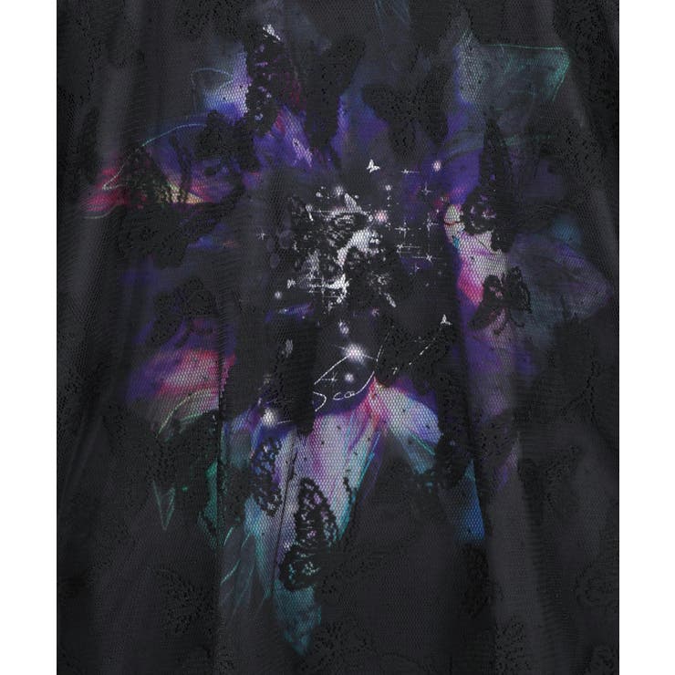 蝶々チュール重ね 花蝶柄Tシャツ | ScoLar | 詳細画像3 