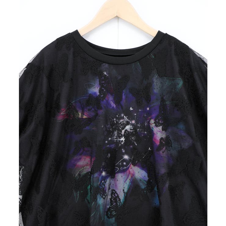 蝶々チュール重ね 花蝶柄Tシャツ | ScoLar | 詳細画像4 