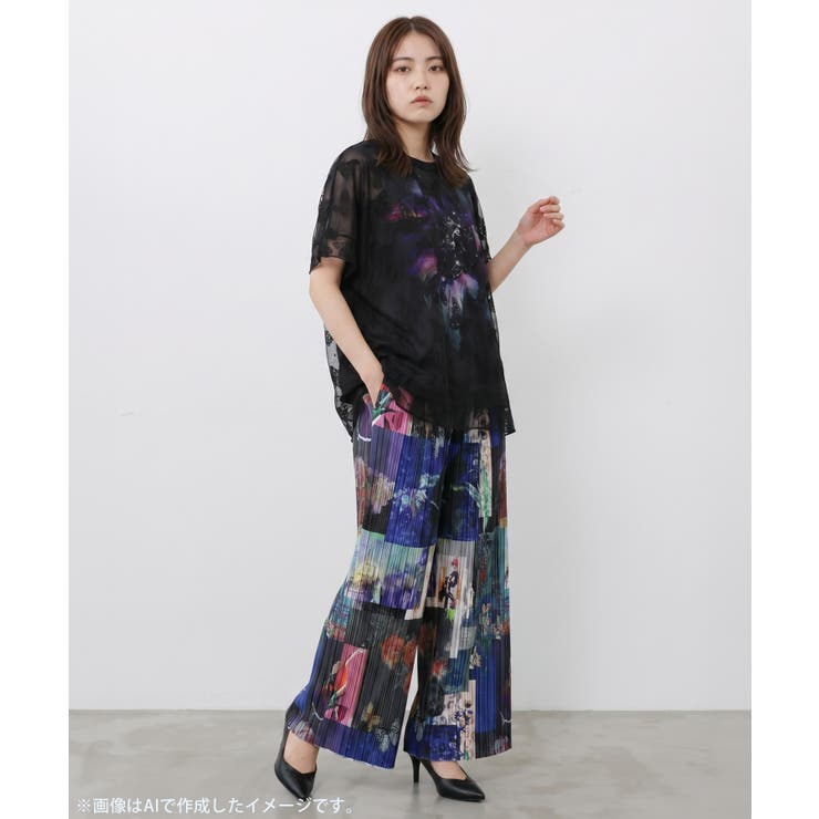 蝶々チュール重ね 花蝶柄Tシャツ | ScoLar | 詳細画像2 
