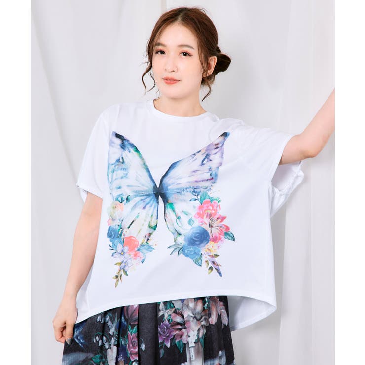 オフホワイト | 水彩調 花蝶柄シルケットタッチプルオーバー | ScoLar