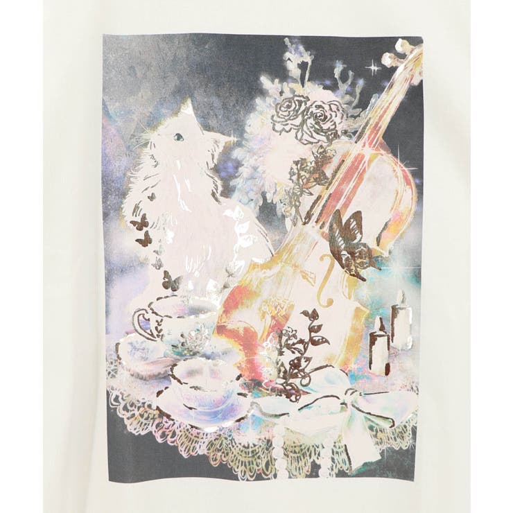 ネコと音楽のお茶会 箔プリント入りTシャツ | ScoLar | 詳細画像9 
