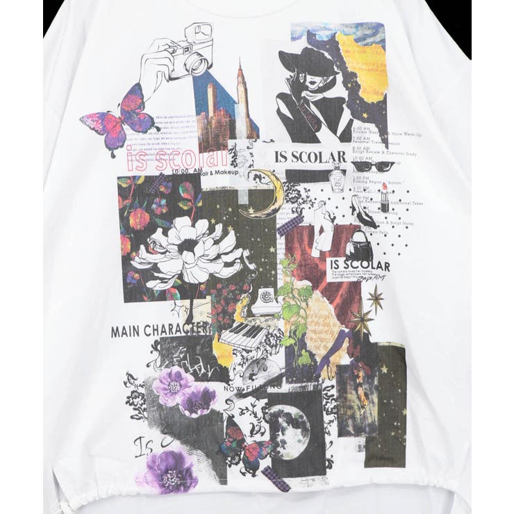 アートコラージュ柄 天竺×レースTシャツ | ScoLar | 詳細画像7 