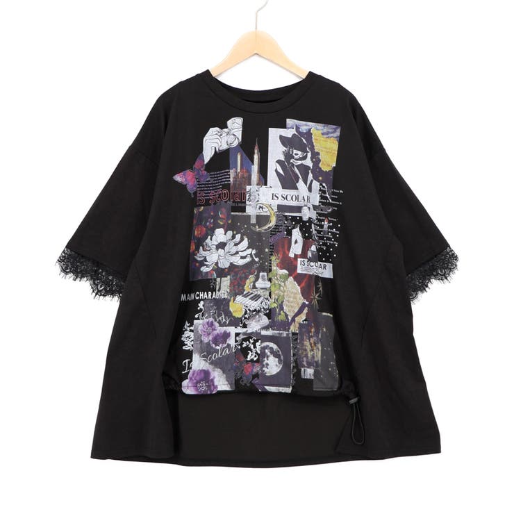 アートコラージュ柄 天竺×レースTシャツ | ScoLar | 詳細画像9 