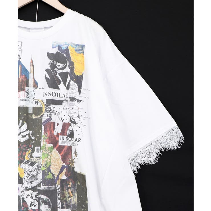 アートコラージュ柄 天竺×レースTシャツ | ScoLar | 詳細画像12 