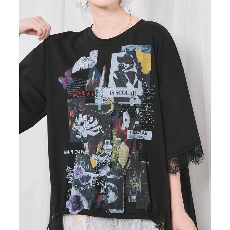 アートコラージュ柄 天竺×レースTシャツ | ScoLar | 詳細画像5 