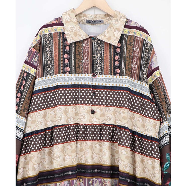 クラシカルローズ パッチワーク風柄シャツワンピ | ScoLar | 詳細画像11 