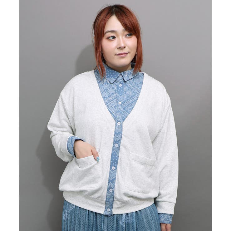 オートミール | 後ろ刺繍 レイヤード風カーディガン | ScoLar