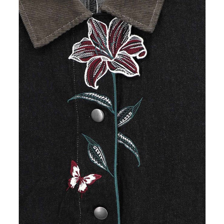 デニム×コーデュロイ 花刺繍配色ジャケット | ScoLar | 詳細画像9 