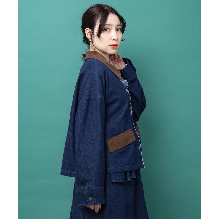 デニム×コーデュロイ 花刺繍配色ジャケット | ScoLar | 詳細画像5 