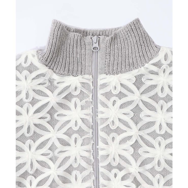 花柄チュール重ねニットブルゾン | ScoLar | 詳細画像12 