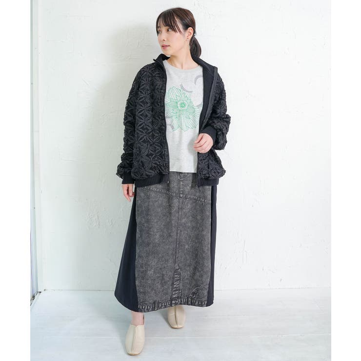 花柄チュール重ねニットブルゾン | ScoLar | 詳細画像2 