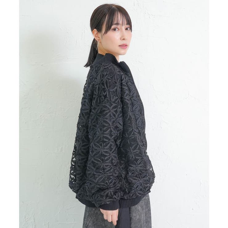 花柄チュール重ねニットブルゾン | ScoLar | 詳細画像4 