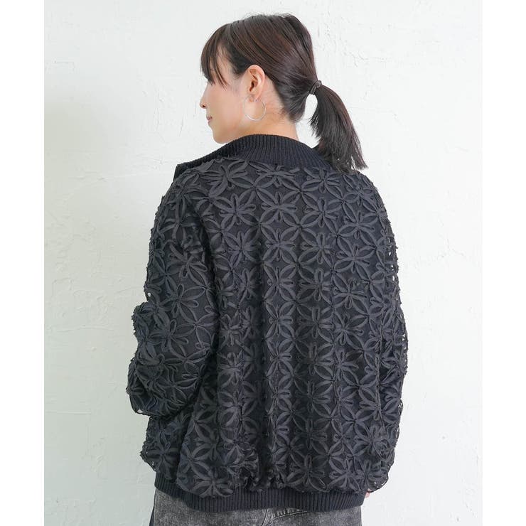 花柄チュール重ねニットブルゾン | ScoLar | 詳細画像5 