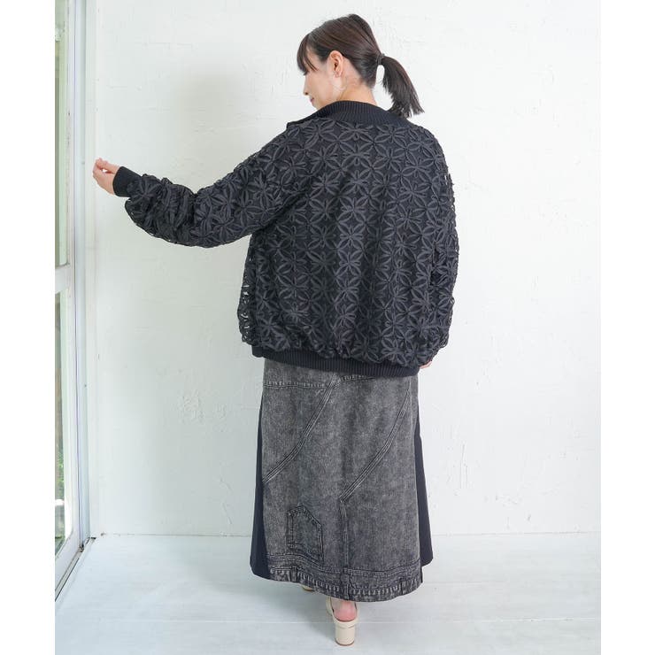 花柄チュール重ねニットブルゾン | ScoLar | 詳細画像6 