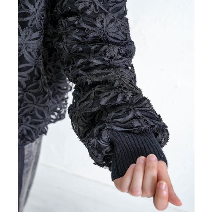 花柄チュール重ねニットブルゾン | ScoLar | 詳細画像7 