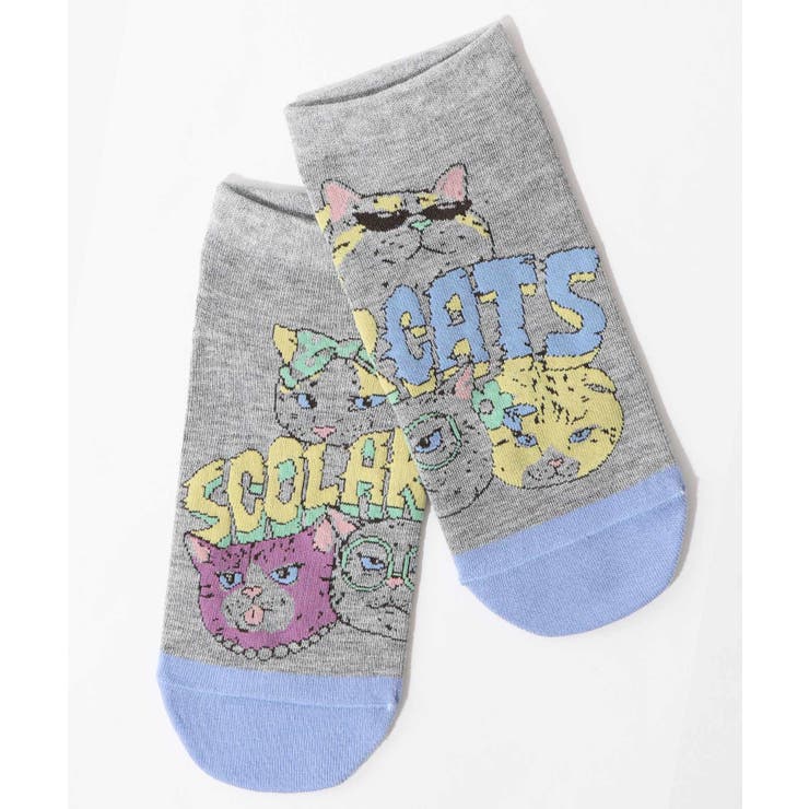 グレー | スカラーキャッツ柄ソックス | ScoLar