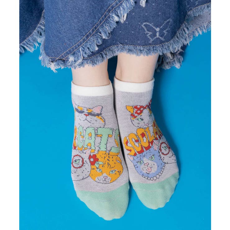 オフホワイト | スカラーキャッツ柄ソックス | ScoLar