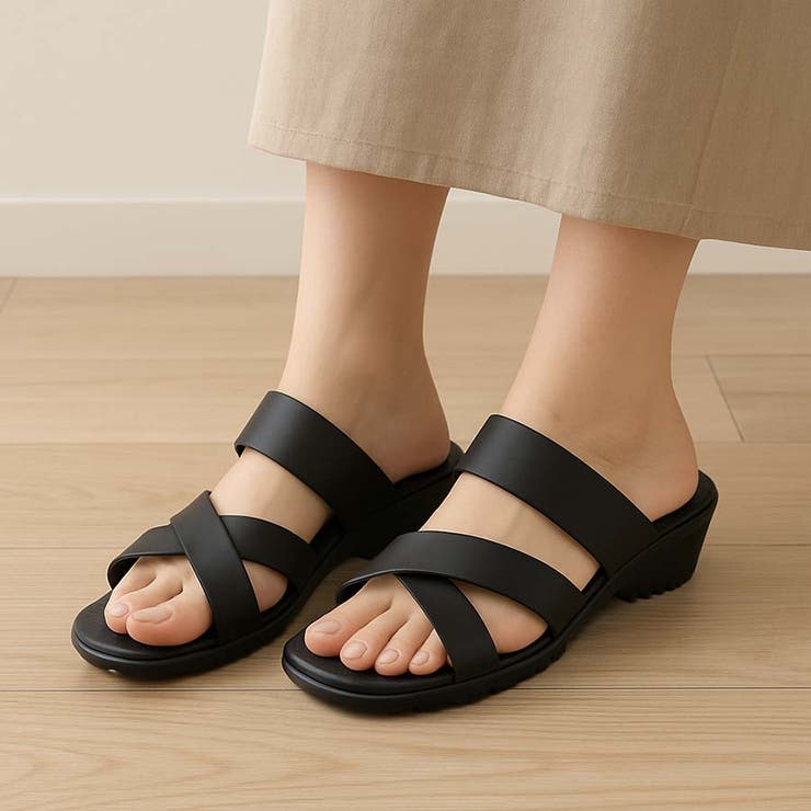 ブラック | 【日本製】クロスベルトサンダル 軽量×快適な大人カジュアル | Scramble