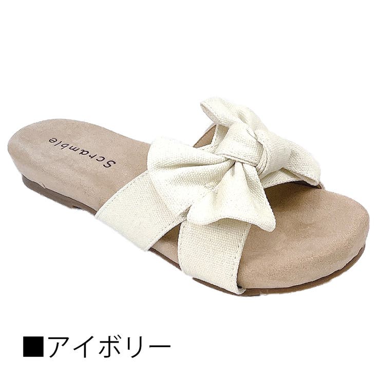 ネット限定お買い得商品 - ショップチャンネル リボン付き軽量フラットサンダル ぺたんこ ルームシューズ[品番 靴