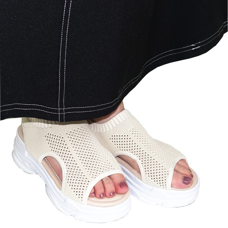 ベージュ | メッシュデザイン厚底スポーツサンダル カジュアル 外反母趾 | Scramble