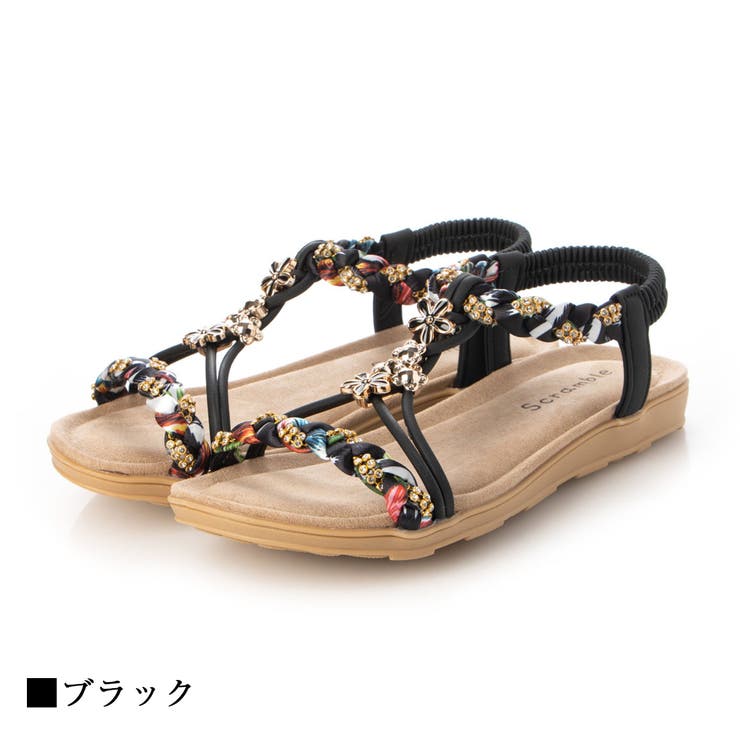花モチーフビジューリゾートサンダル 花柄 フラット[品番