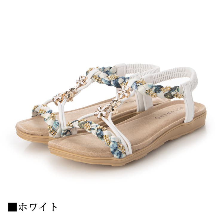 大特価!! 花モチーフビジューリゾートサンダル 花柄 フラット[品番 靴