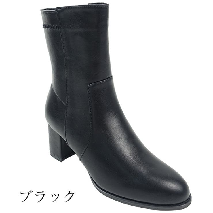 ポインテッドトゥシンプル太ヒールブーツ ミドル丈 ローヒル | Scramble | 詳細画像2 