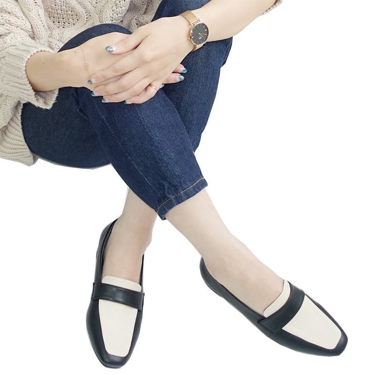 ブラック/ホワイト | ローファーパンプス ローヒール | Scramble