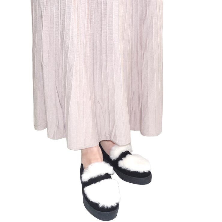 ブラック | ファー付厚底モカシン シンプル カジュアル 内ボア | Scramble