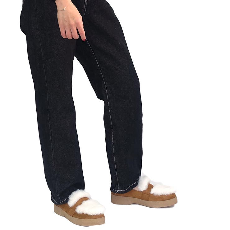 キャメル | ファー付厚底モカシン シンプル カジュアル 内ボア | Scramble