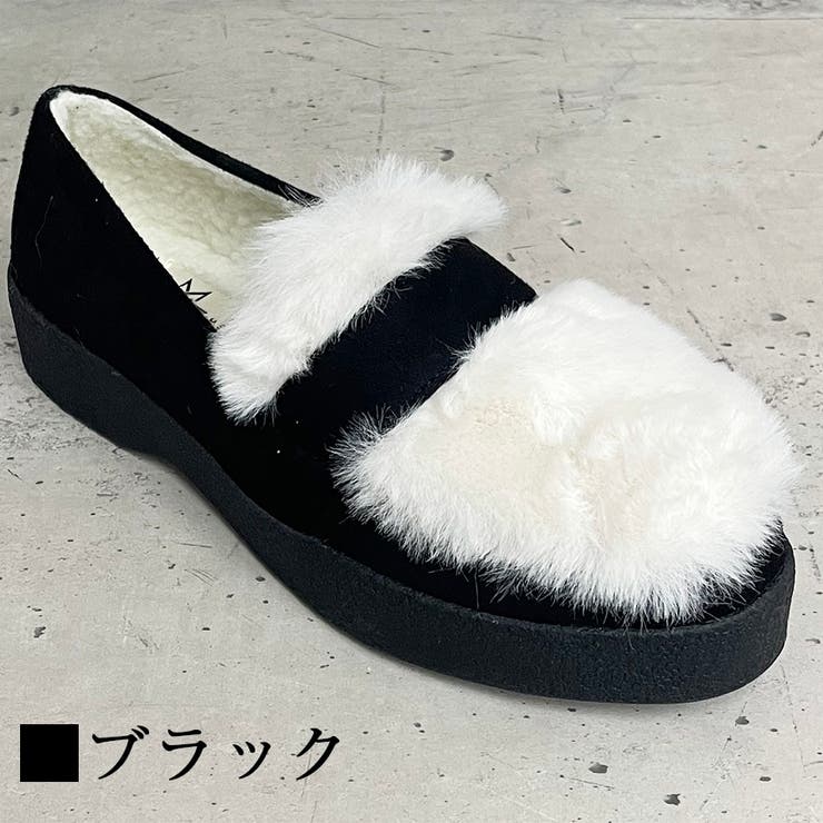 ファー付厚底モカシン シンプル カジュアル 内ボア[品番：INCS0003410