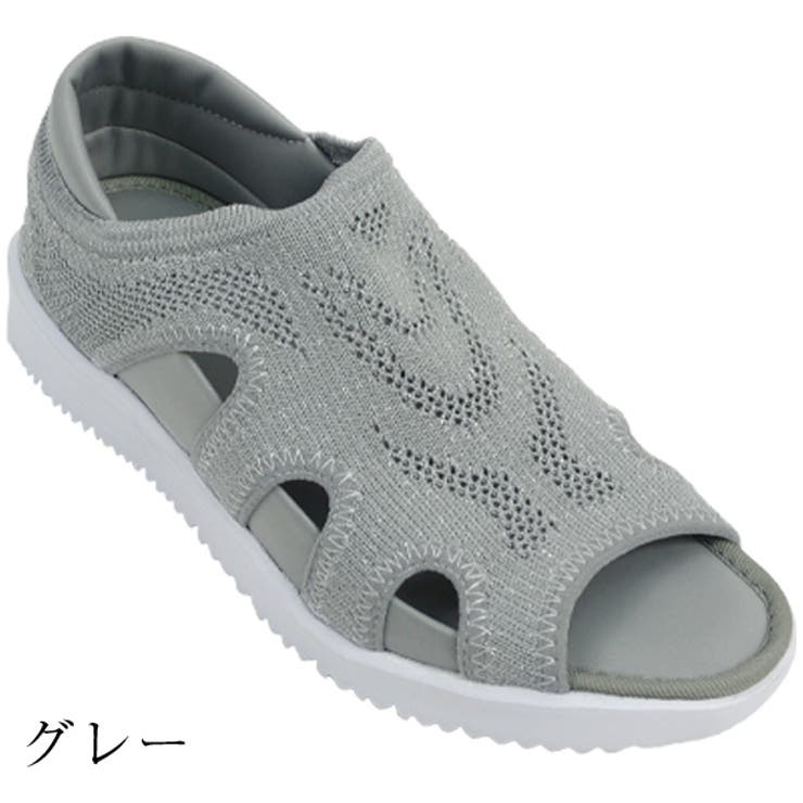 グレー | ストレッチ軽量サンダル 外反母趾 ローウエッジ フラット | Scramble