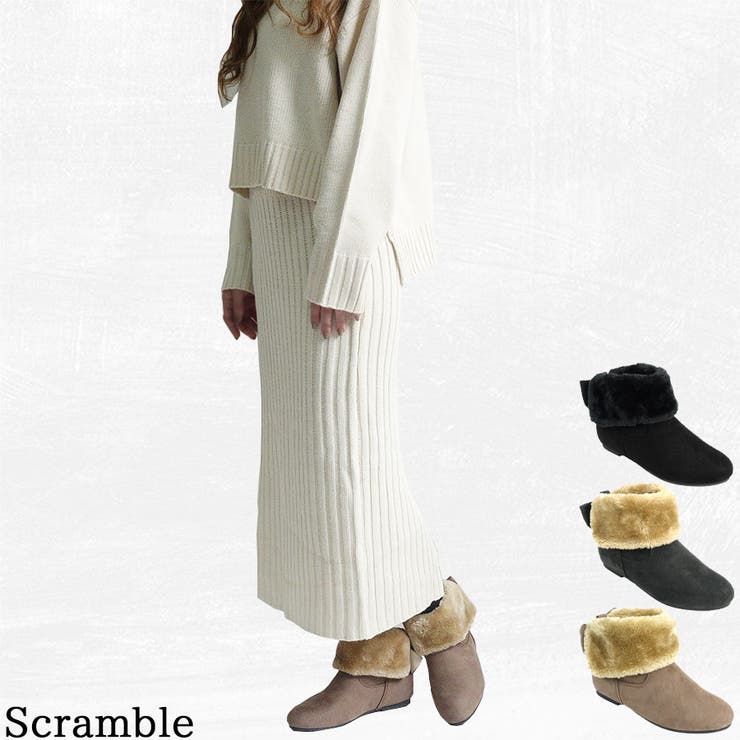 バックリボン付きスエードインヒールファーブーツ | Scramble | 詳細画像1 