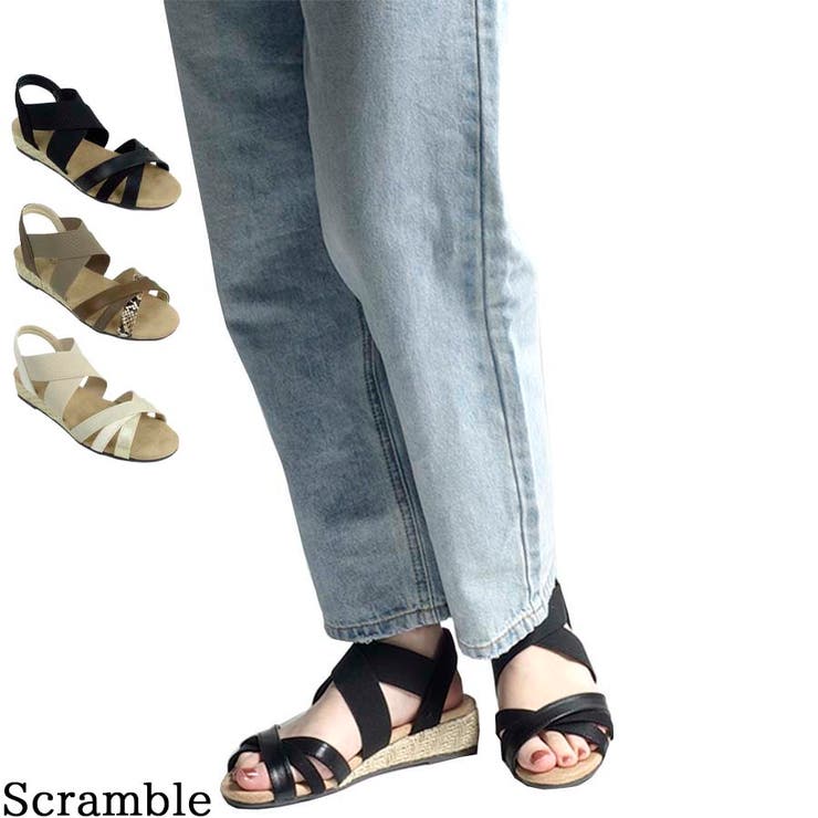 甲ゴムWクロスベルトローウェッジサンダル | Scramble | 詳細画像1 