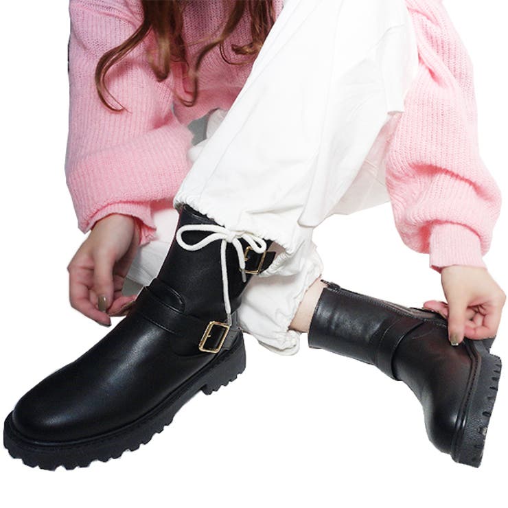 ブラック | サイドジップ厚底エンジニアブーツ | Scramble