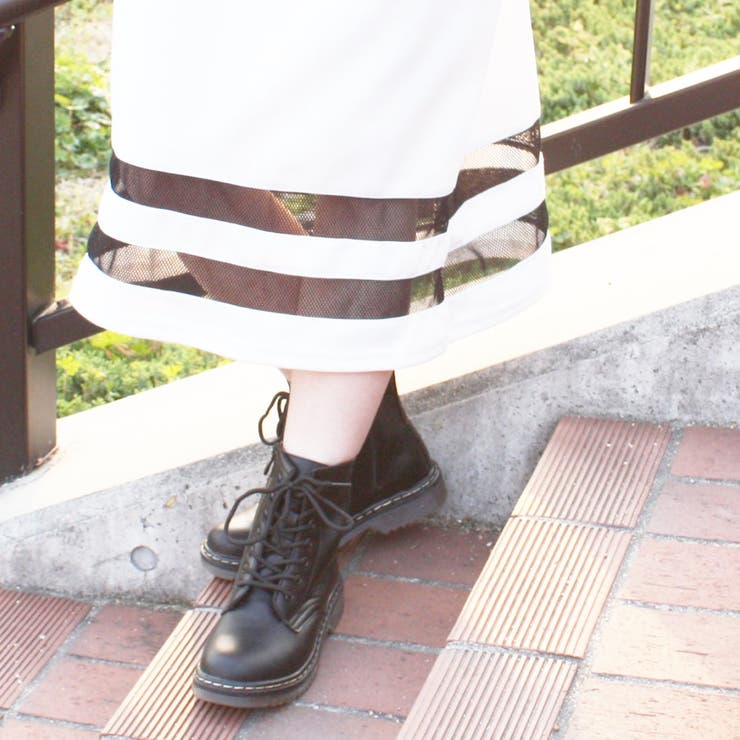 ブラック(レースアップ) | サイドゴア チェルシーブーツ 厚底 ミドルブーツ | Scramble