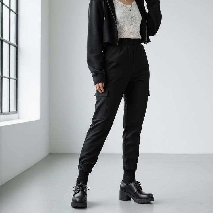 ブラック/PU | 厚底ローファー レースアップ ショートブーツ 太ヒール | Scramble