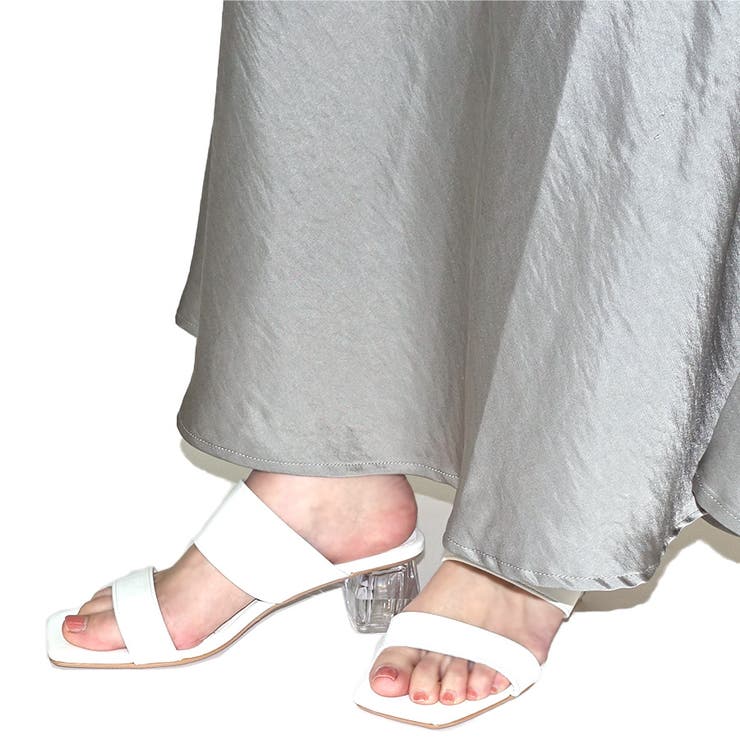 ホワイト | ダブルベルトクリアヒールミュールサンダル | Scramble