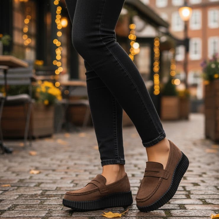 ダークブラウン | 厚底ローファースエードシューズ | Scramble