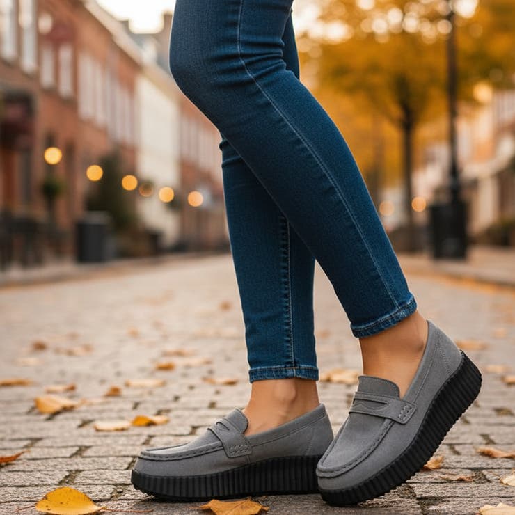 グレー | 厚底ローファースエードシューズ | Scramble