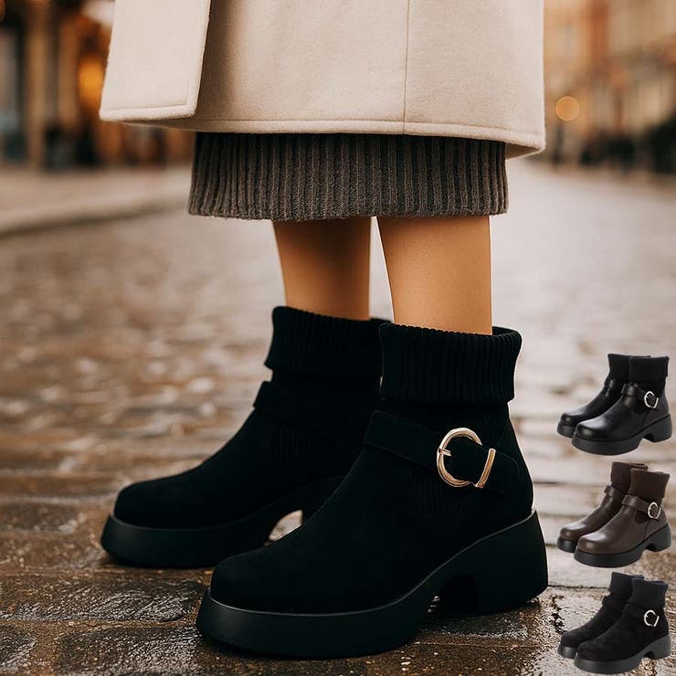 ベルトデザイン厚底ボリュームソールソックスブーツ | Scramble | 詳細画像3 